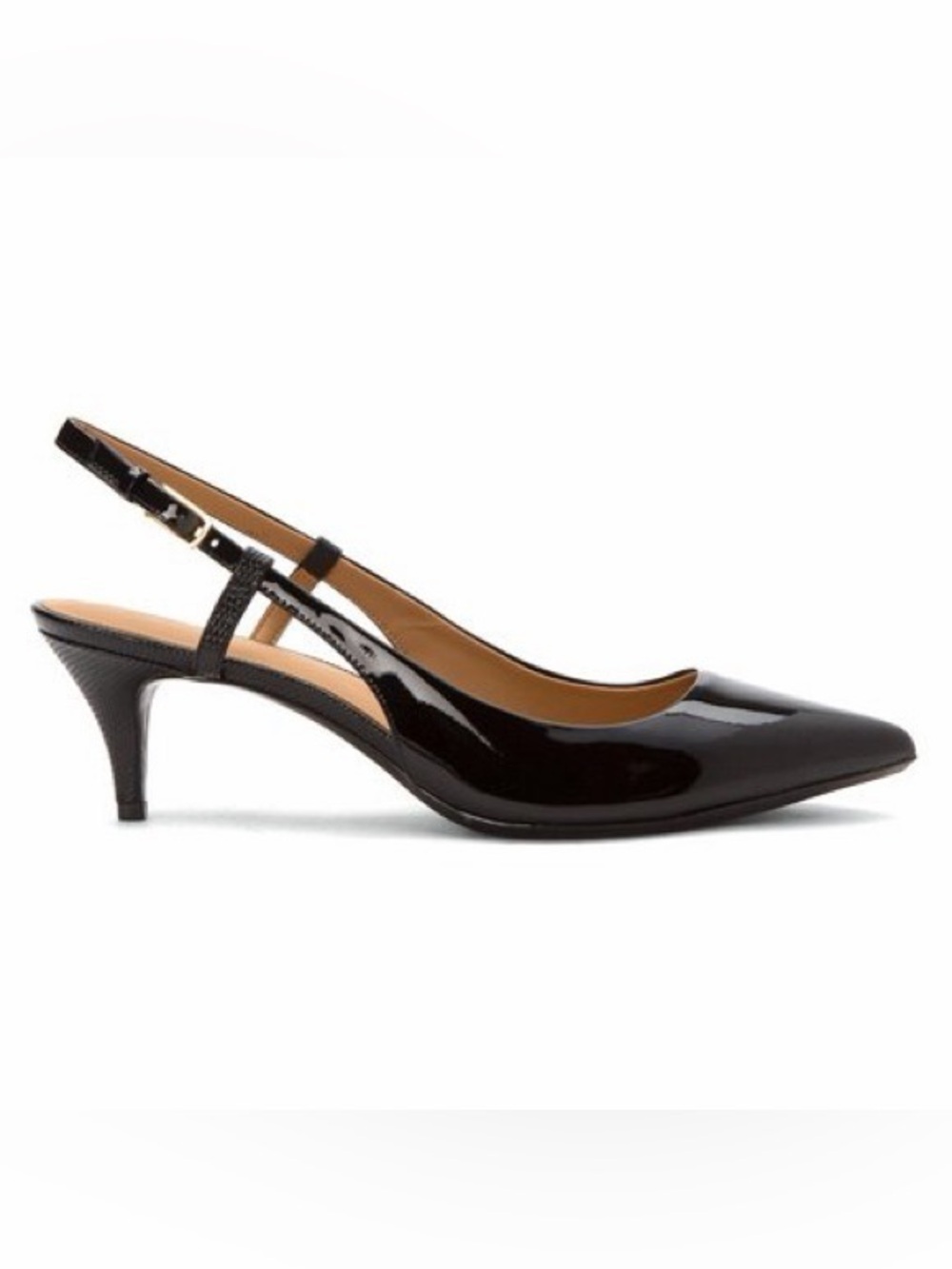 Calvin Klein Patsi Slingback Black Patent Leather Kitten Heel Pumps Glossy Sz 9👹